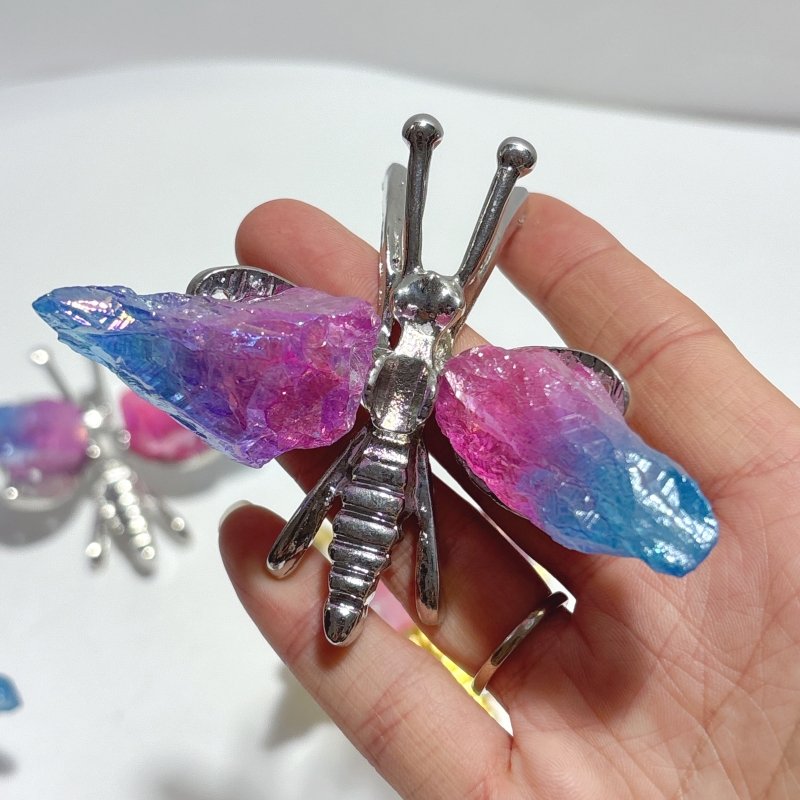 Aura Blue Pink Green Amethyst Dragonfly Carving Wholesale - Wholesale Crystals