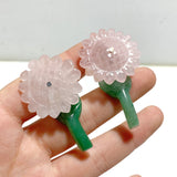 Sunflower-shaped Yellow Jade And Green Aventurine Leaf Carving Wholesale