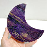 Large Charoite Moon Carving With Stand