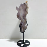 Sakura Flower Agate Flying Dragon Carving With Stand