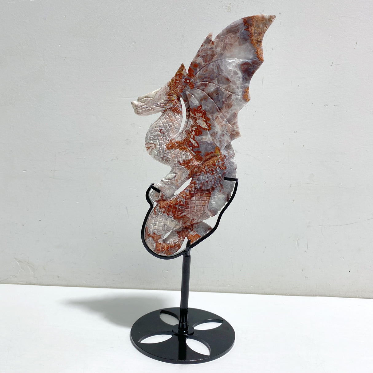 Morocco Agate Flying Dragon Carving With Stand