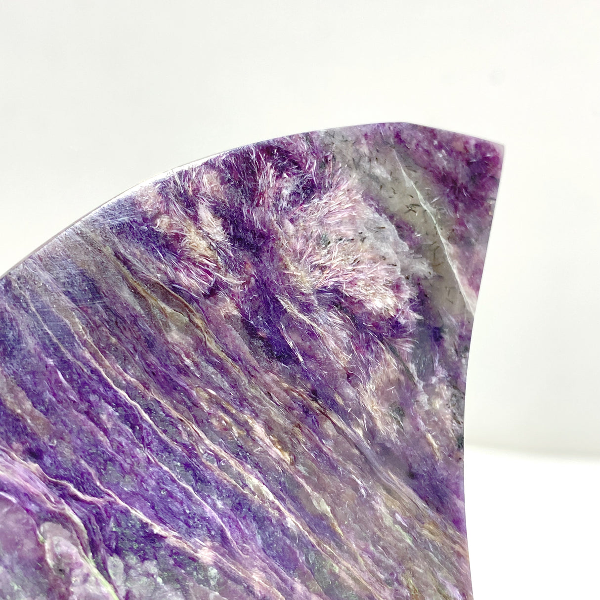 Large Charoite Moon Carving With Stand