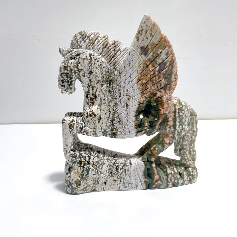 Beautiful 8th Vein Ocean Jasper Unicorn/Pegasus Carving - Wholesale Crystals