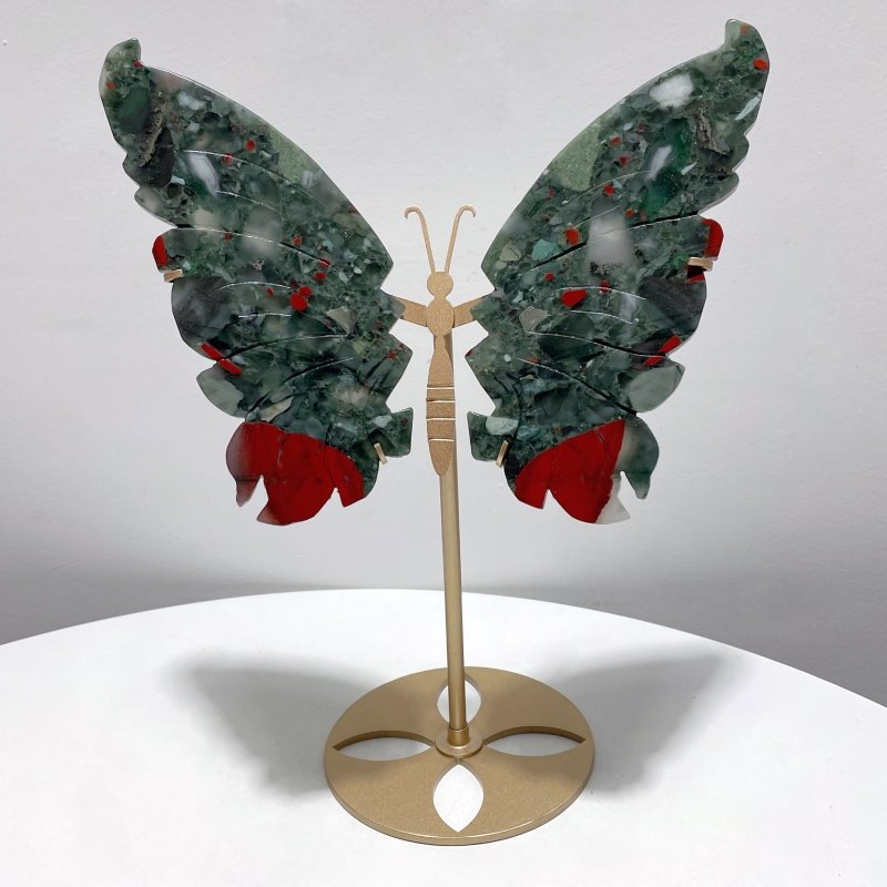 Beautiful Africa Blood Stone Butterfly Wing Carving With Stand - Wholesale Crystals