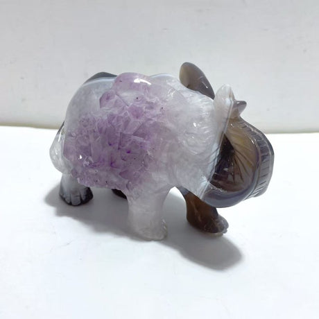 Beautiful Amethyst Mixed Geode Agate Druzy Elephant Animal Carving A04 - Wholesale Crystals