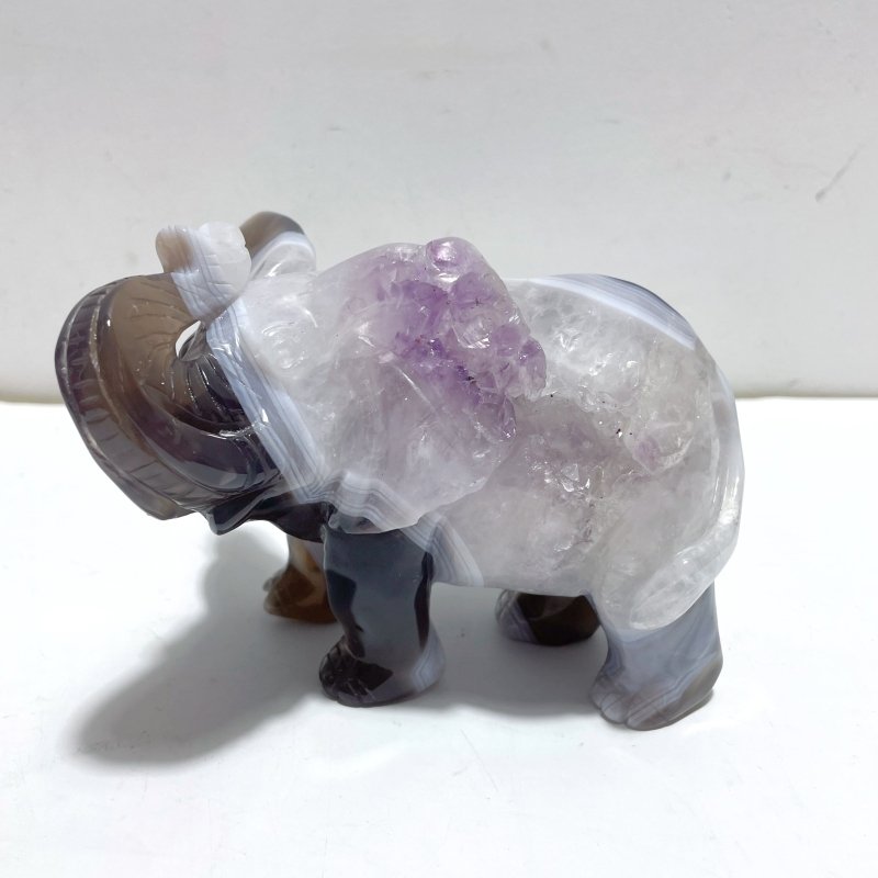 Beautiful Amethyst Mixed Geode Agate Druzy Elephant Animal Carving A06 - Wholesale Crystals
