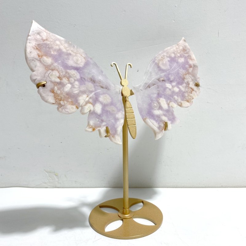Beautiful Amethyst Mixed Sakura Flower Agate Butterfly Wing Carving With Stand - Wholesale Crystals