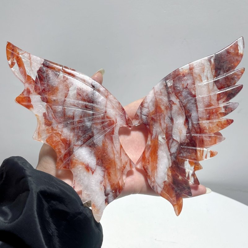 Beautiful Fire Quartz Demon And Angel Wing Carving With Stand - Wholesale Crystals