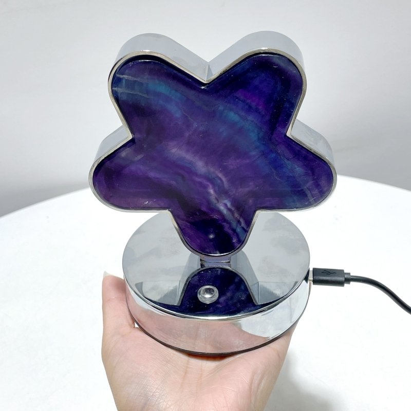 Beautiful Fluorite LED Table Lamp Flower Moon & Heart Shape - Wholesale Crystals