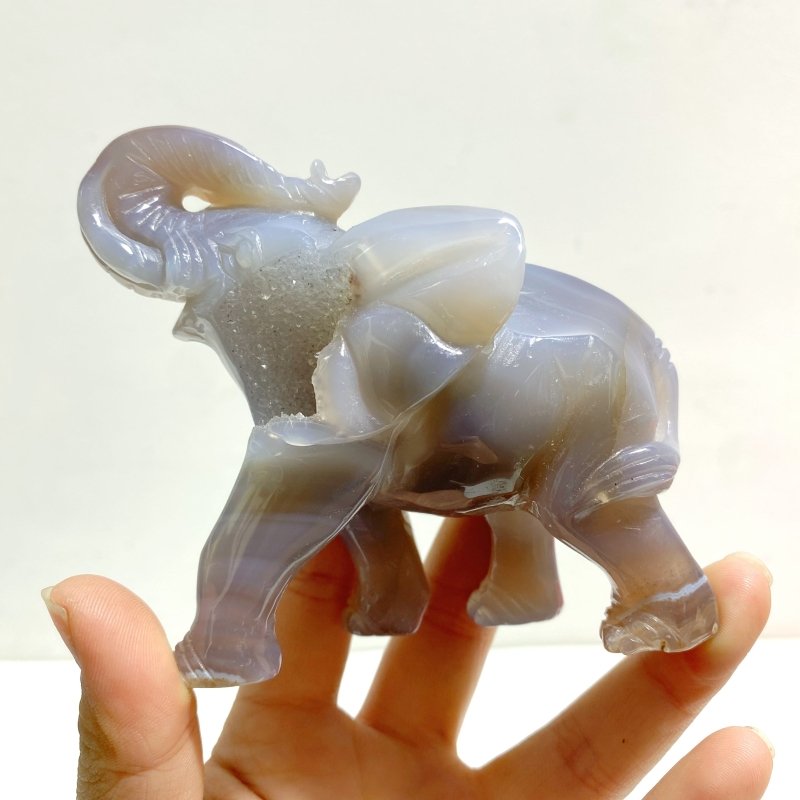 Beautiful Geode Agate Druzy Elephant Animal Carving - Wholesale Crystals