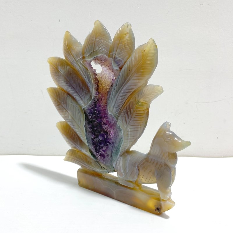 Beautiful Geode Druzy Agate Nine - tailed Fox Carving 4 - Wholesale Crystals