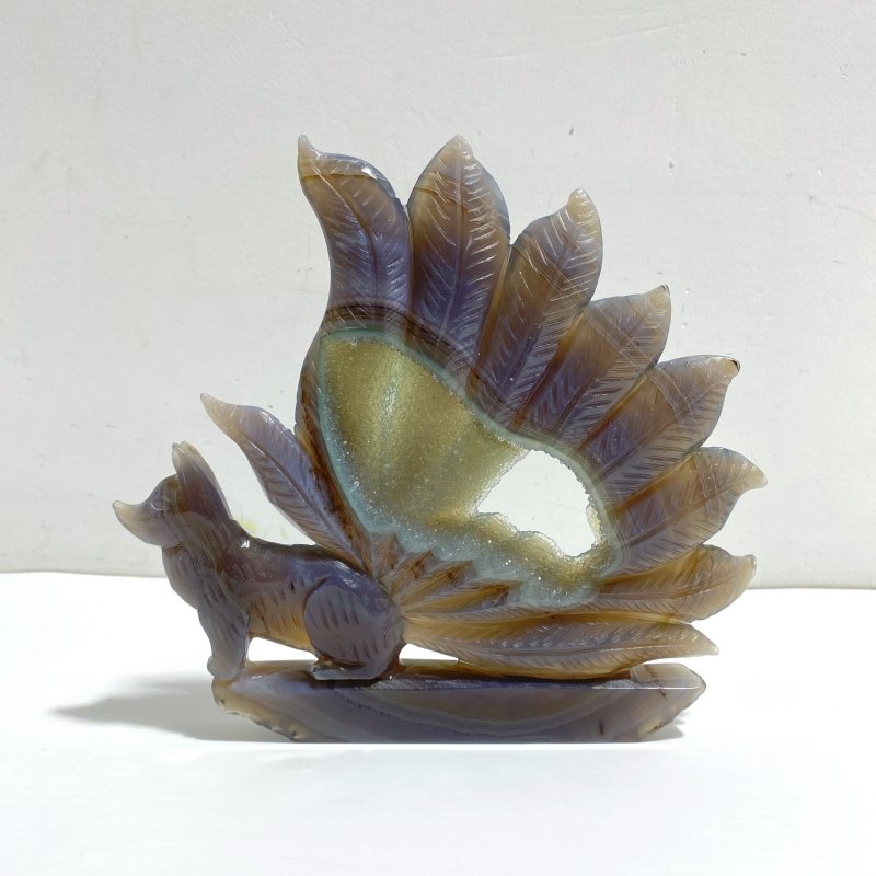 Beautiful Geode Druzy Agate Nine - tailed Fox Carving 7 - Wholesale Crystals