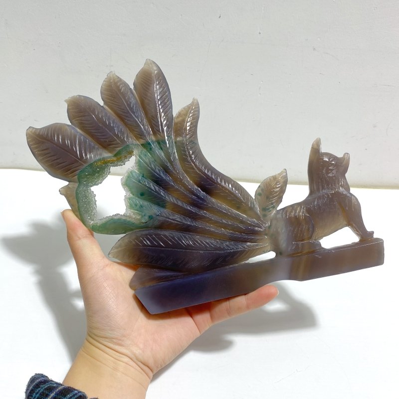 Beautiful Geode Druzy Agate Nine - tailed Fox Carving 9 - Wholesale Crystals