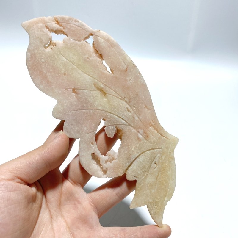 Beautiful Geode Druzy Sakura Flower Agate Butterfly Wing Carving With Stand - Wholesale Crystals