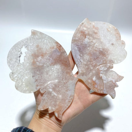 Beautiful Geode Sakura Flower Agate Butterfly Wing Carving With Stand - Wholesale Crystals