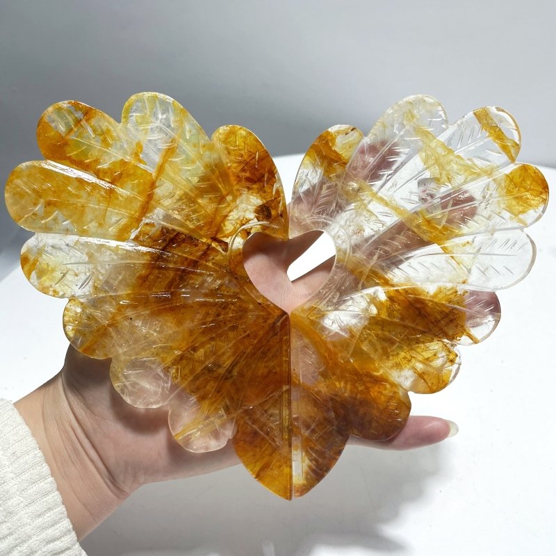 Beautiful Golden Hematoid Quartz Heart Wing Carving With Stand - Wholesale Crystals