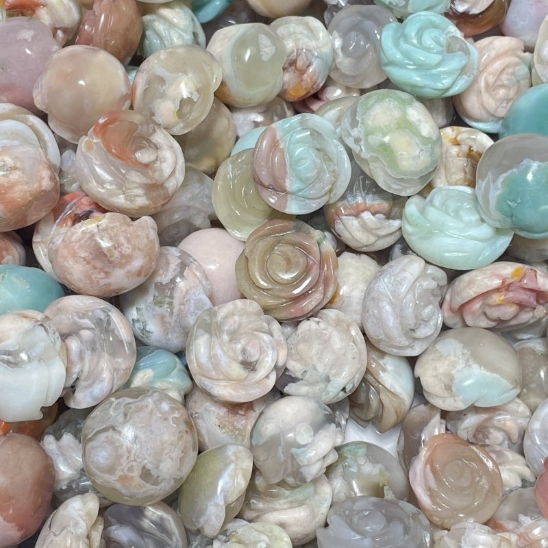 Beautiful Green Pink Sakura Flower Agate Flower Carving Wholesale - Wholesale Crystals