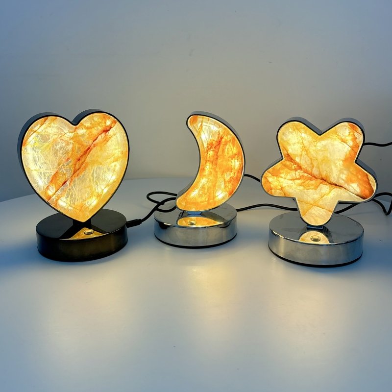 Beautiful Hematoid Quartz LED Table Lamp Moon Heart & Heart Shape Fire Quartz - Wholesale Crystals