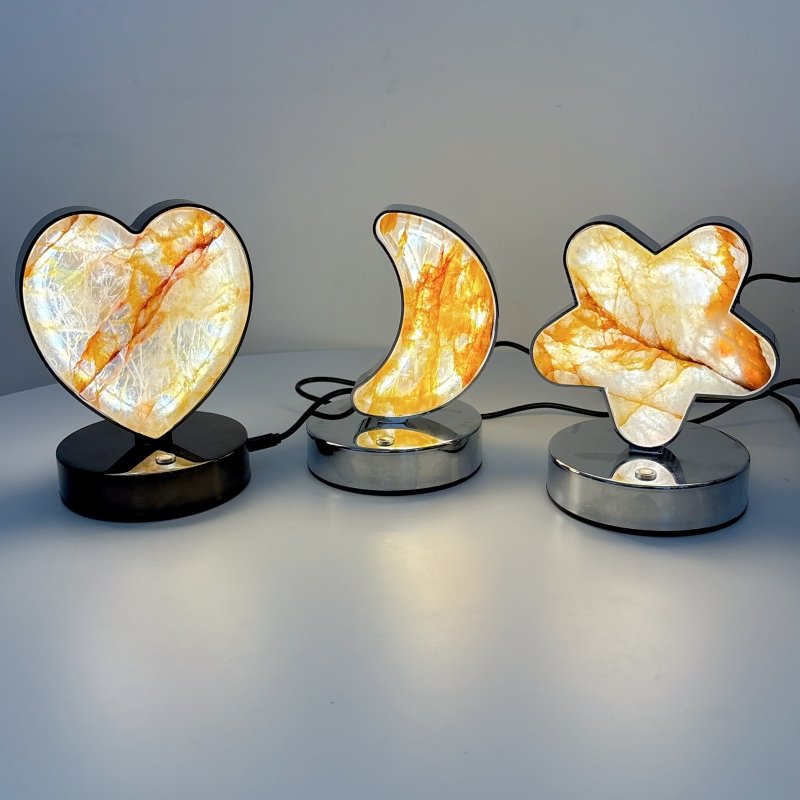 Beautiful Hematoid Quartz LED Table Lamp Moon Heart & Heart Shape Fire Quartz - Wholesale Crystals