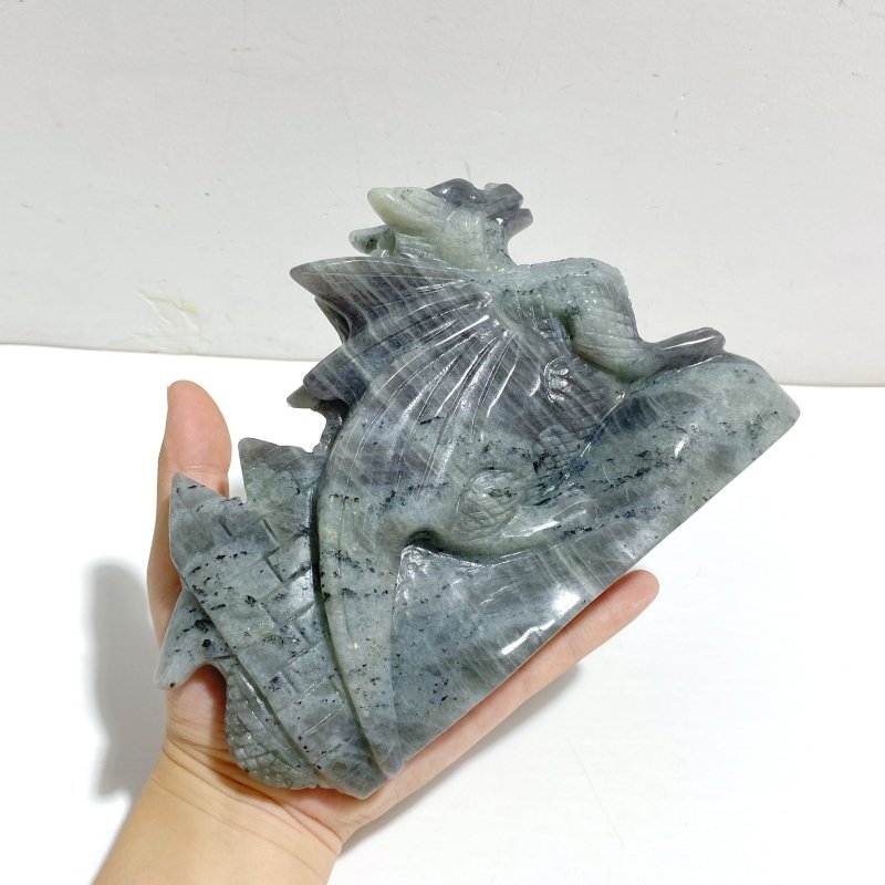 Beautiful Labradorite Flying Dragon Castle Carving -Wholesale Crystals