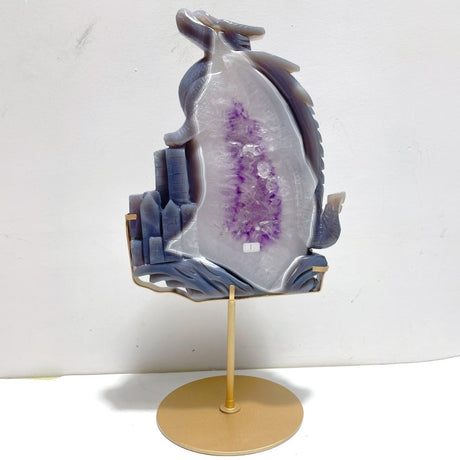Beautiful Large Amethyst Mixed Geode Agate Flying Dragon Castle Carving With Stand - Wholesale Crystals