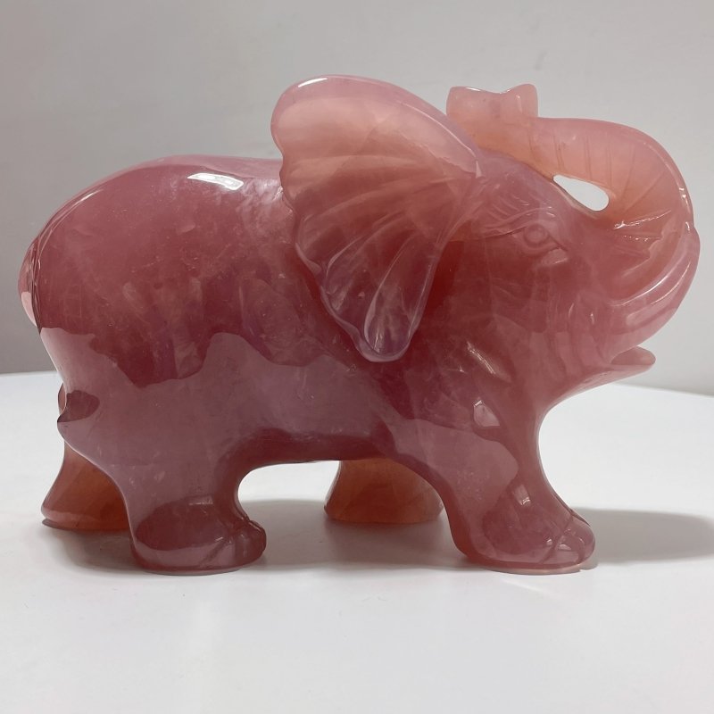 Beautiful Large Deep Pink Madagascar Rose Quartz Elephant Carving - Wholesale Crystals