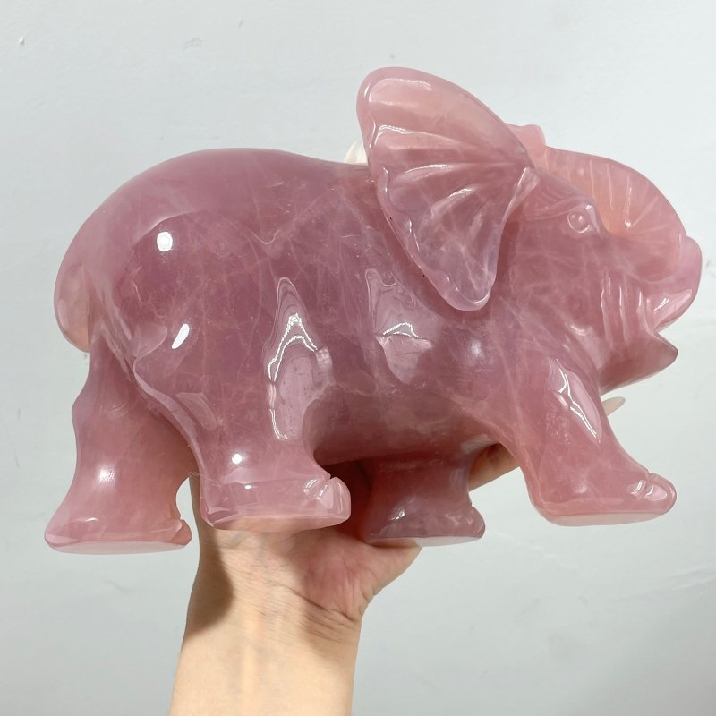 Beautiful Large Deep Pink Madagascar Rose Quartz Elephant Carving - Wholesale Crystals