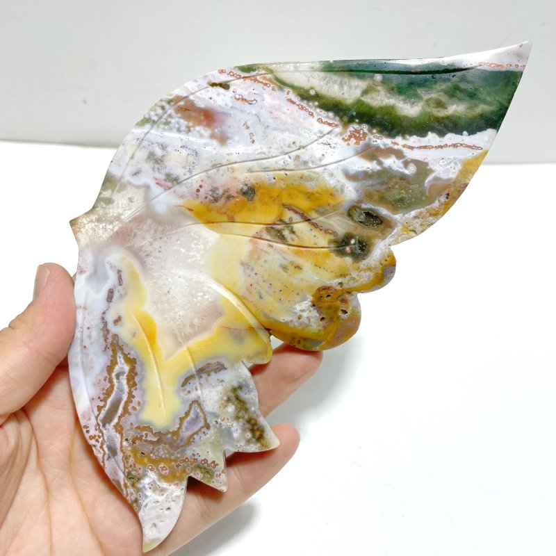 Beautiful Ocean Jasper Butterfly Wing Carving With Stand - Wholesale Crystals