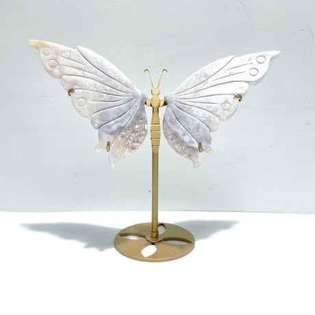 Beautiful Pink Agate Butterfly Wing Carving With Stand - Wholesale Crystals