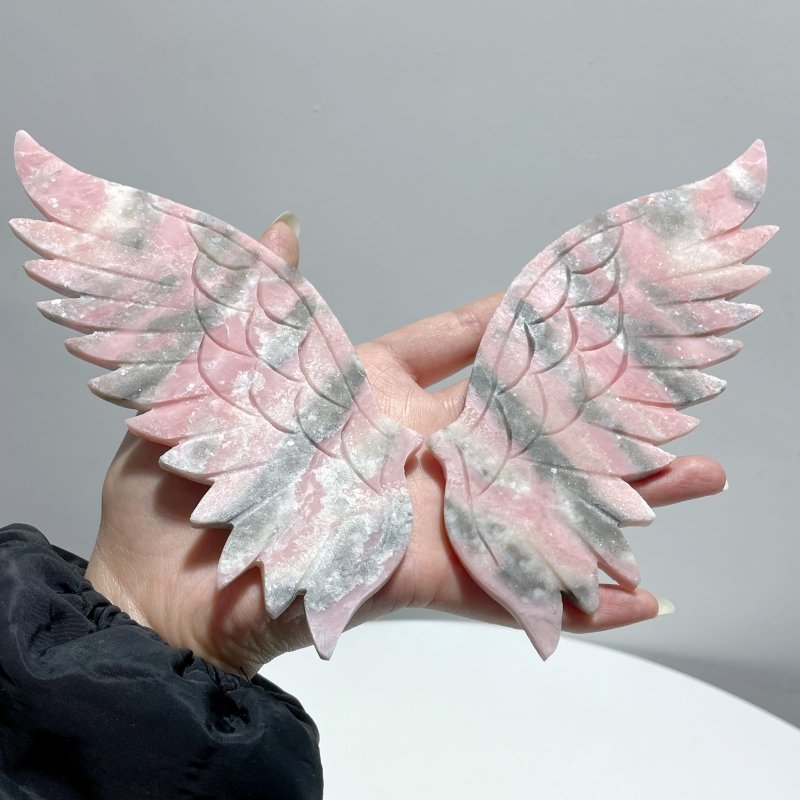 Beautiful Pink Opal Angel Wing Carving With Stand - Wholesale Crystals