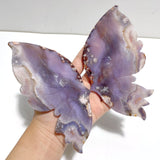 Beautiful Purple Sakura Flower Agate Butterfly Wing Carving With Stand - Wholesale Crystals