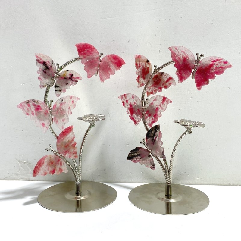 Beautiful Rhodonite Mixed Quartz Butterfly Flower Carving With Stand Wholesale -Wholesale Crystals