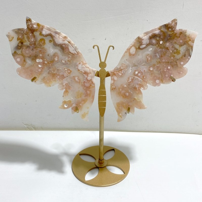 Beautiful Sakura Flower Agate Butterfly Wing Carving With Stand -Wholesale Crystals
