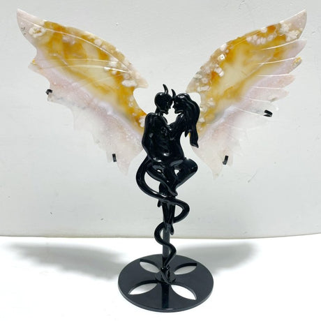 Beautiful Sakura Flower Agate Demon And Angel Wing Carving With Stand - Wholesale Crystals