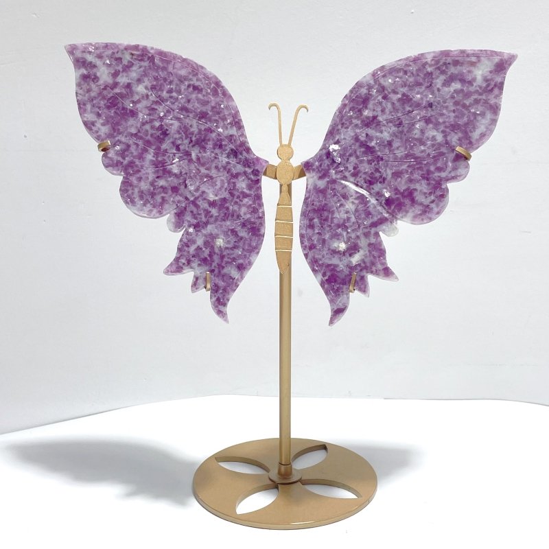 Beautiful Spark Lepidolite Butterfly Wing Carving With Stand - Wholesale Crystals