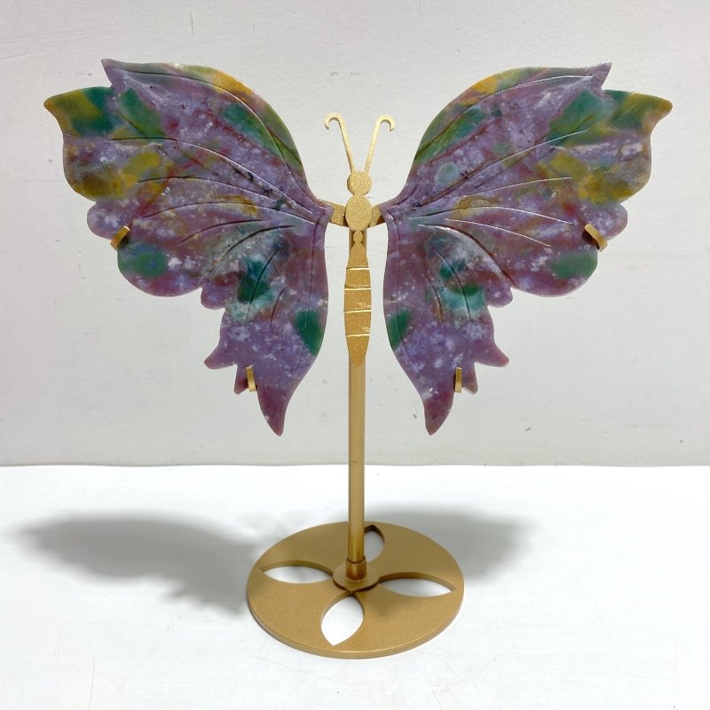 Beautiful Symmetric Ocean Jasper Butterfly Wing Carving With Stand - Wholesale Crystals