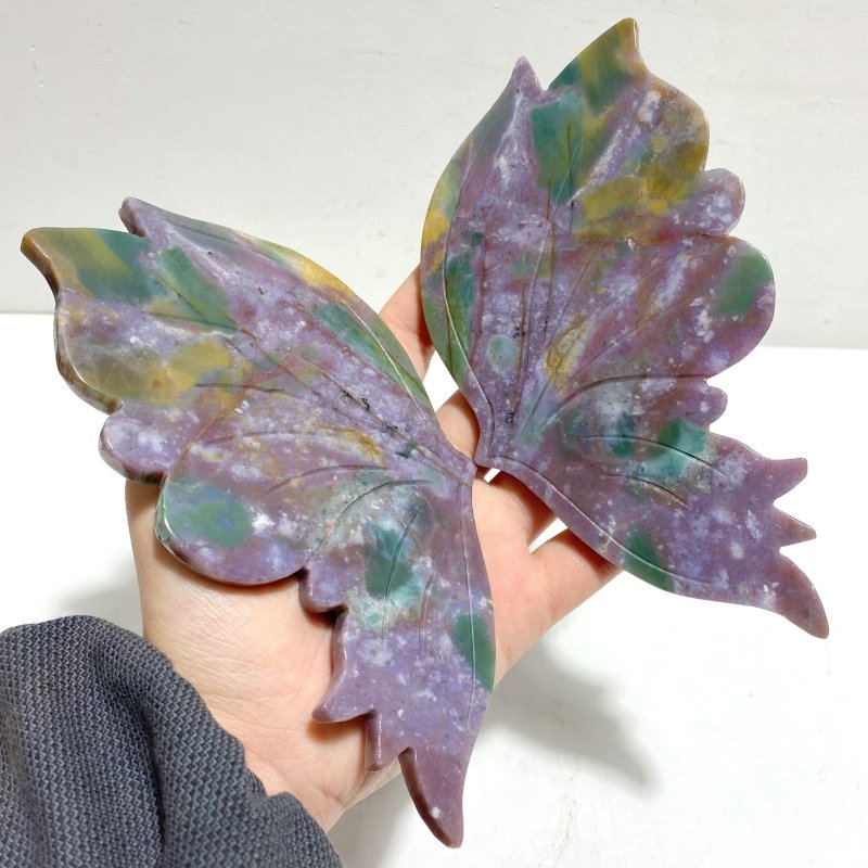 Beautiful Symmetric Ocean Jasper Butterfly Wing Carving With Stand - Wholesale Crystals