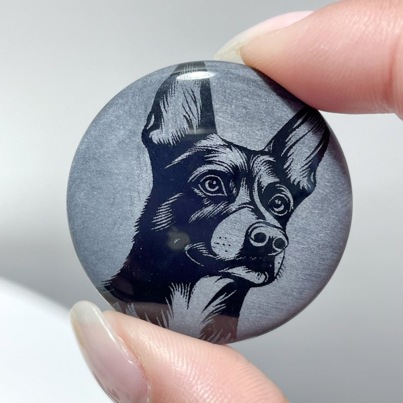 Black Obsidian Engraved Dog Round Slices DIY Accessories Wholesale - Wholesale Crystals