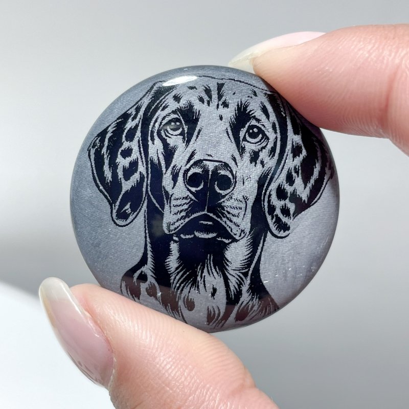 Black Obsidian Engraved Dog Round Slices DIY Accessories Wholesale - Wholesale Crystals