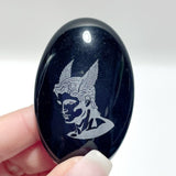 Black Obsidian Engraved Twelve Olympians Palm Stone Wholesale - Wholesale Crystals