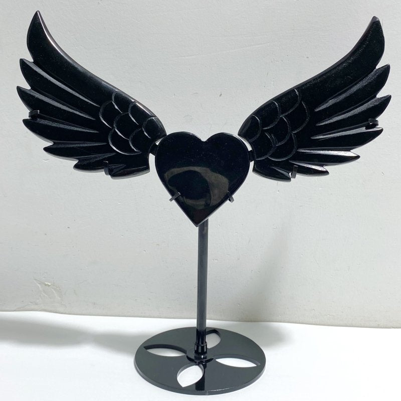 Black Obsidian Heart Wing Carving With Stand -Wholesale Crystals