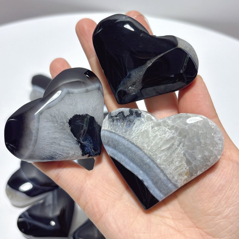 Black Stripe Agate Mixed Quartz Heart Wholesale - Wholesale Crystals