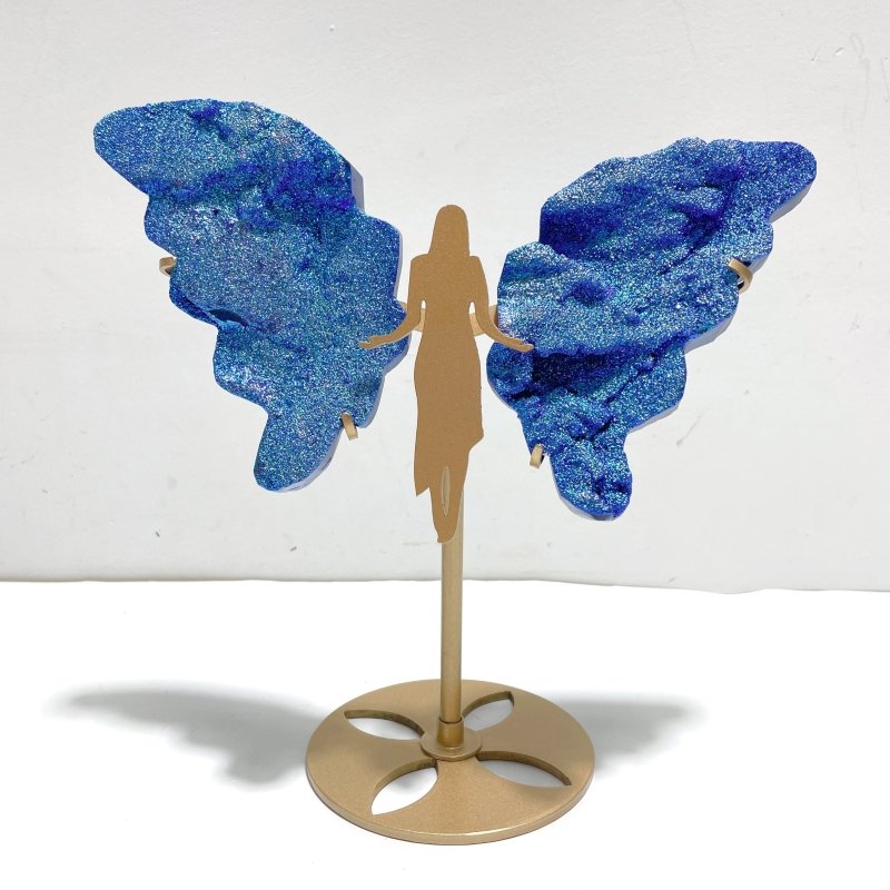 Blue Aura Quartz Cluster Angel Wing Carving With Stand - Wholesale Crystals