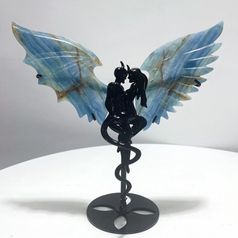 Blue Onyx Demon And Angel Wing Carving With Stand - Wholesale Crystals