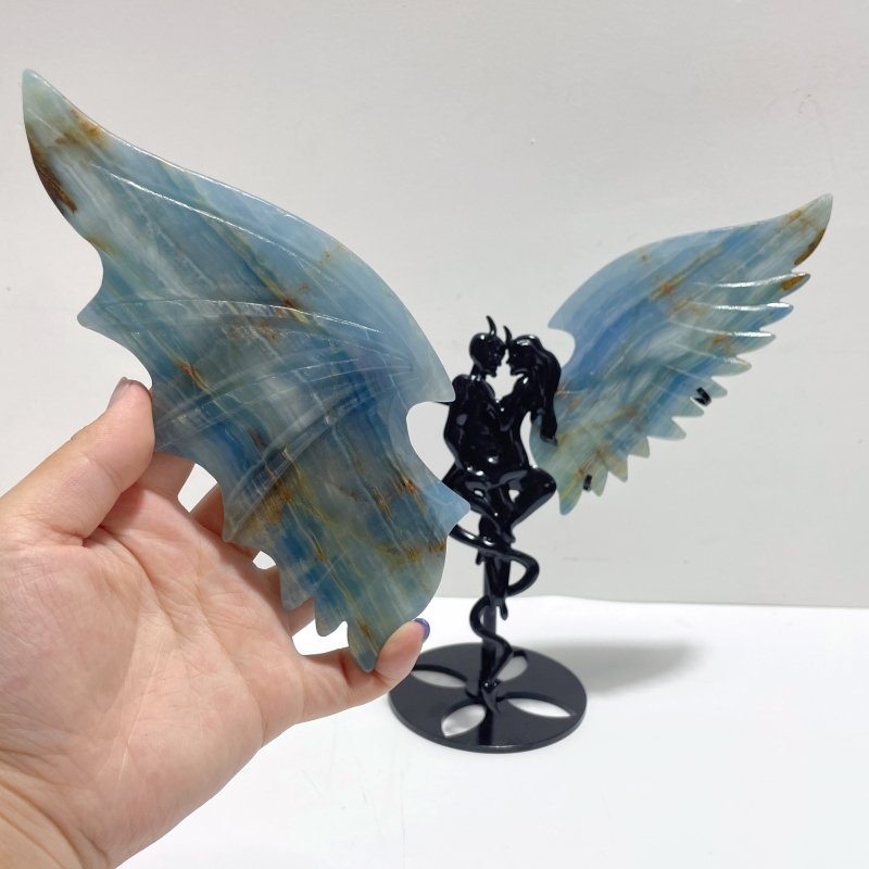 Blue Onyx Demon And Angel Wing Carving With Stand - Wholesale Crystals