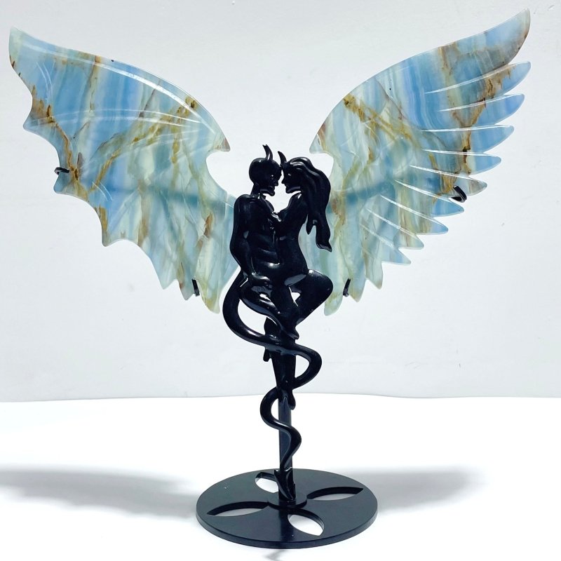 Blue Onyx Demon And Angel Wing Carving With Stand - Wholesale Crystals