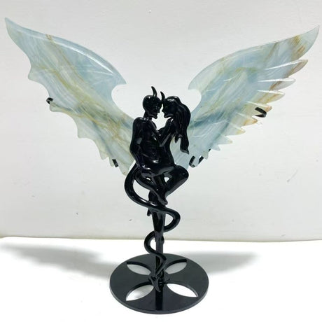 Blue Onyx Demon And Angel Wing Carving With Stand Ornament - Wholesale Crystals
