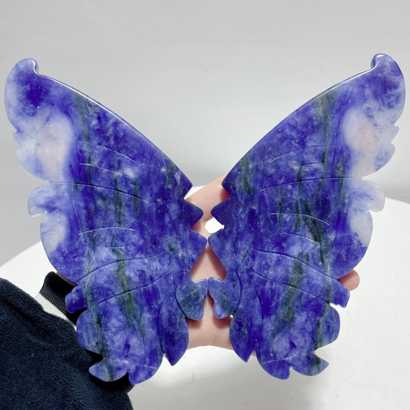 Blue Sodalite Butterfly Wing Carving With Stand - Wholesale Crystals