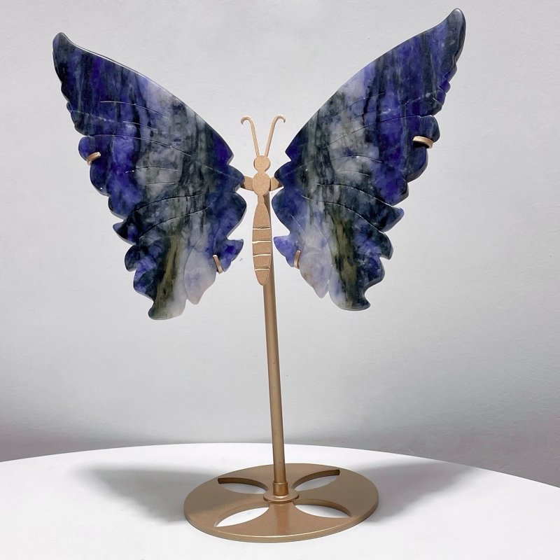 Blue Sodalite Butterfly Wing Carving With Stand - Wholesale Crystals