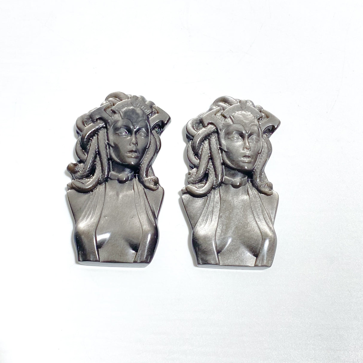 Silver Sheen Obsidian Medusa Carving Wholesale